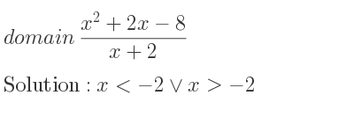 The domain of (x^2+2x-8)/(x+2) is x<-2\lor x>-2